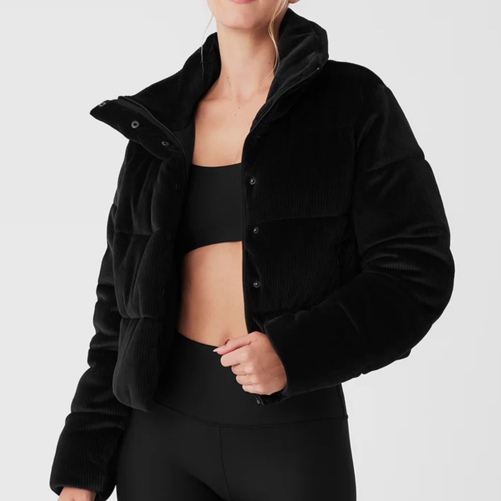Women's Ribbed Velour Black Puffer